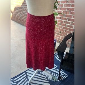Lula Roe Red and White Speckled Midi Skirt